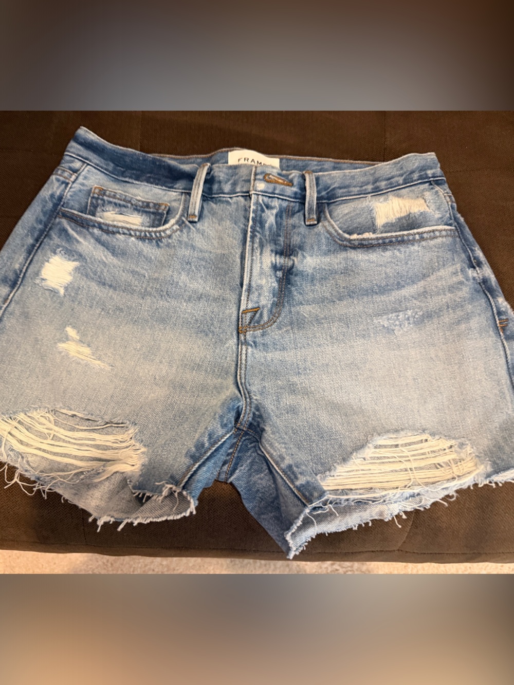 Frame Denim Light Blue Distressed Jean Shorts